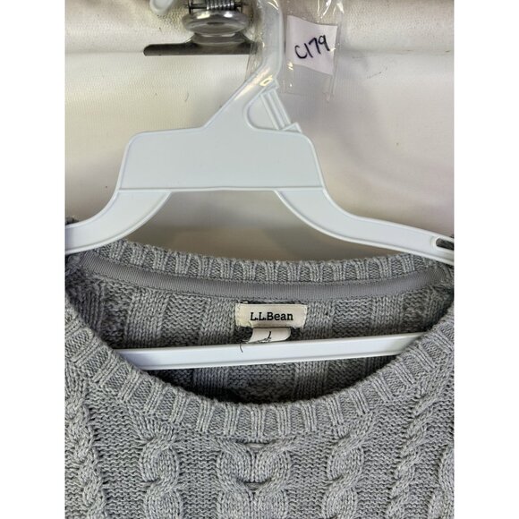 Vintage 90s L.L. Bean Cotton Cable Knit Fisherman Sweater Gray - Picture 4 of 8
